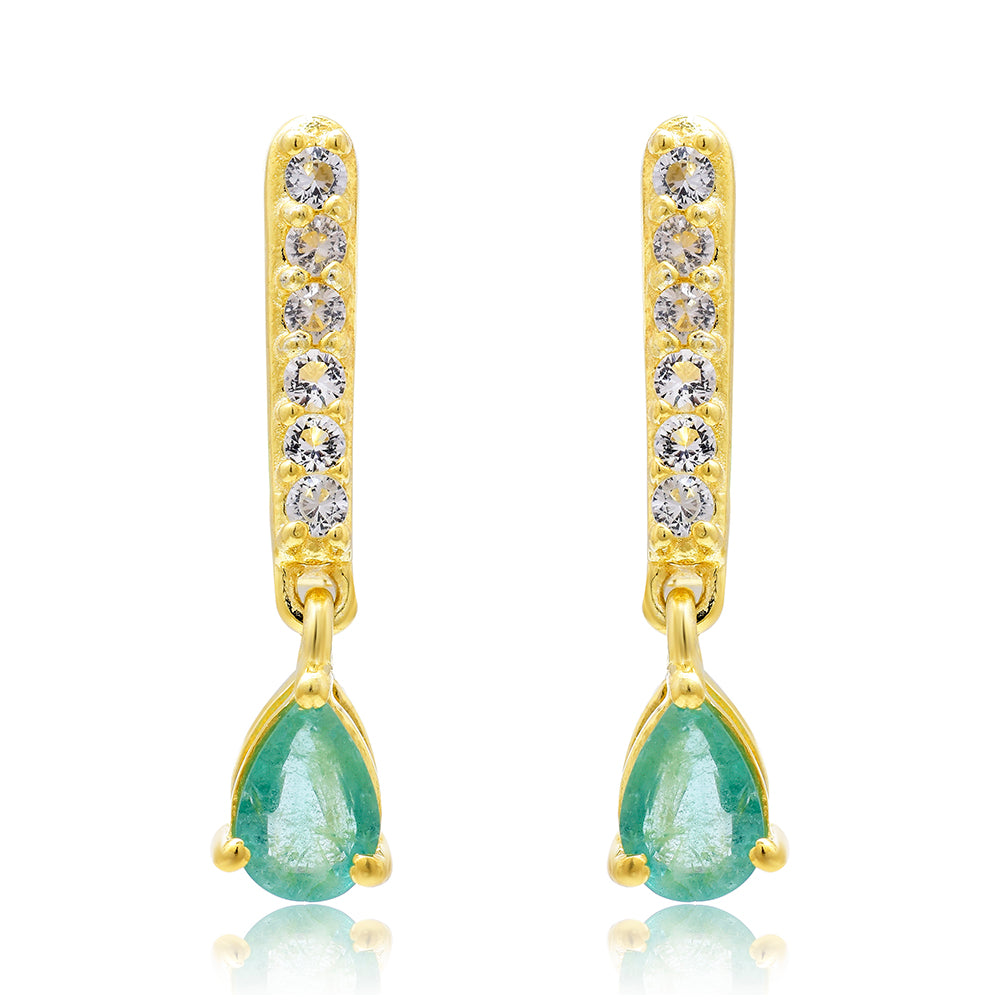 Cercei din Argint 925 Placat cu Aur ( 3.17 grame ) cu Smarald Brazilian și Topaz Alb 0.97 Carate