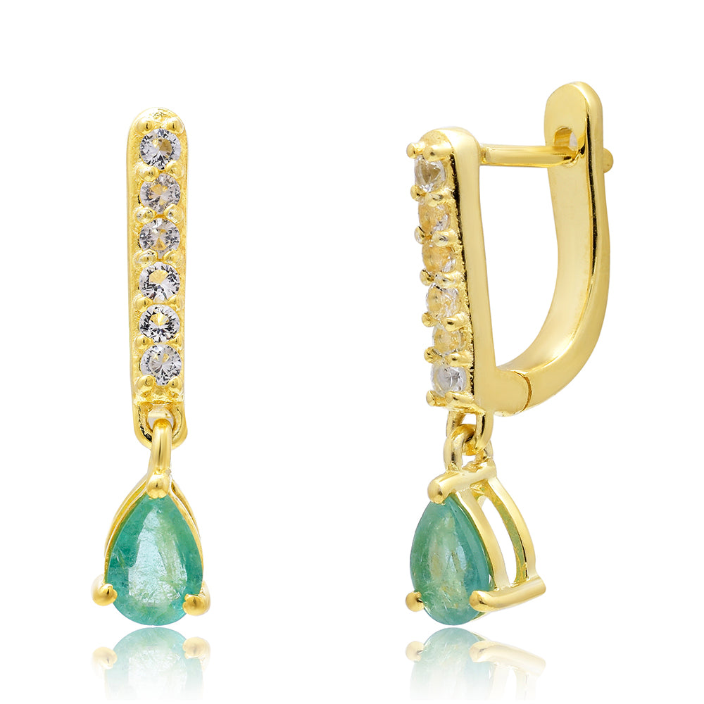 Cercei din Argint 925 Placat cu Aur ( 3.17 grame ) cu Smarald Brazilian și Topaz Alb 0.97 Carate 2 