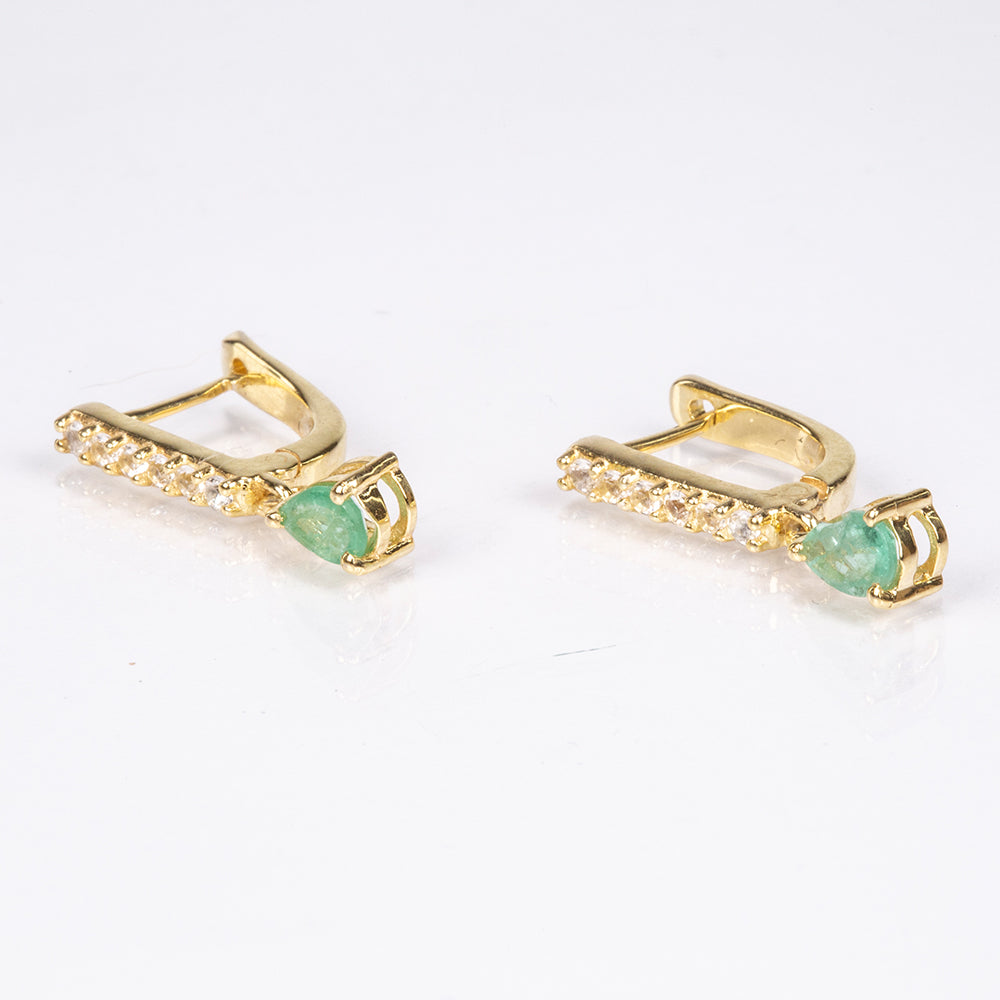 Cercei din Argint 925 Placat cu Aur ( 3.17 grame ) cu Smarald Brazilian și Topaz Alb 0.97 Carate 13 
