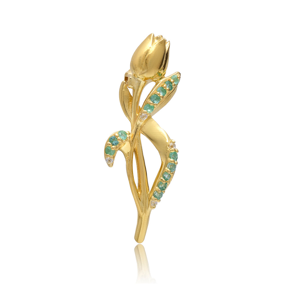 Broşă din Argint 925 Placat cu Aur ( 2.32 grame ) cu Smarald Brazilian și Topaz Alb 0.18 Carate