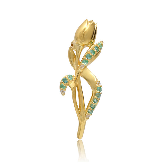 Broşă din Argint 925 Placat cu Aur ( 2.32 grame ) cu Smarald Brazilian și Topaz Alb 0.18 Carate