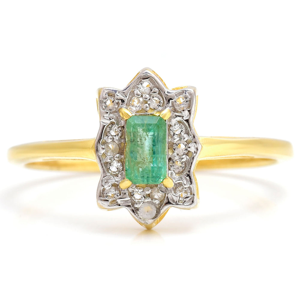 Inel din Argint 925 Placat cu Aur ( 2.16 grame ) cu Smarald Brazilian și Topaz Alb 0.41 Carate