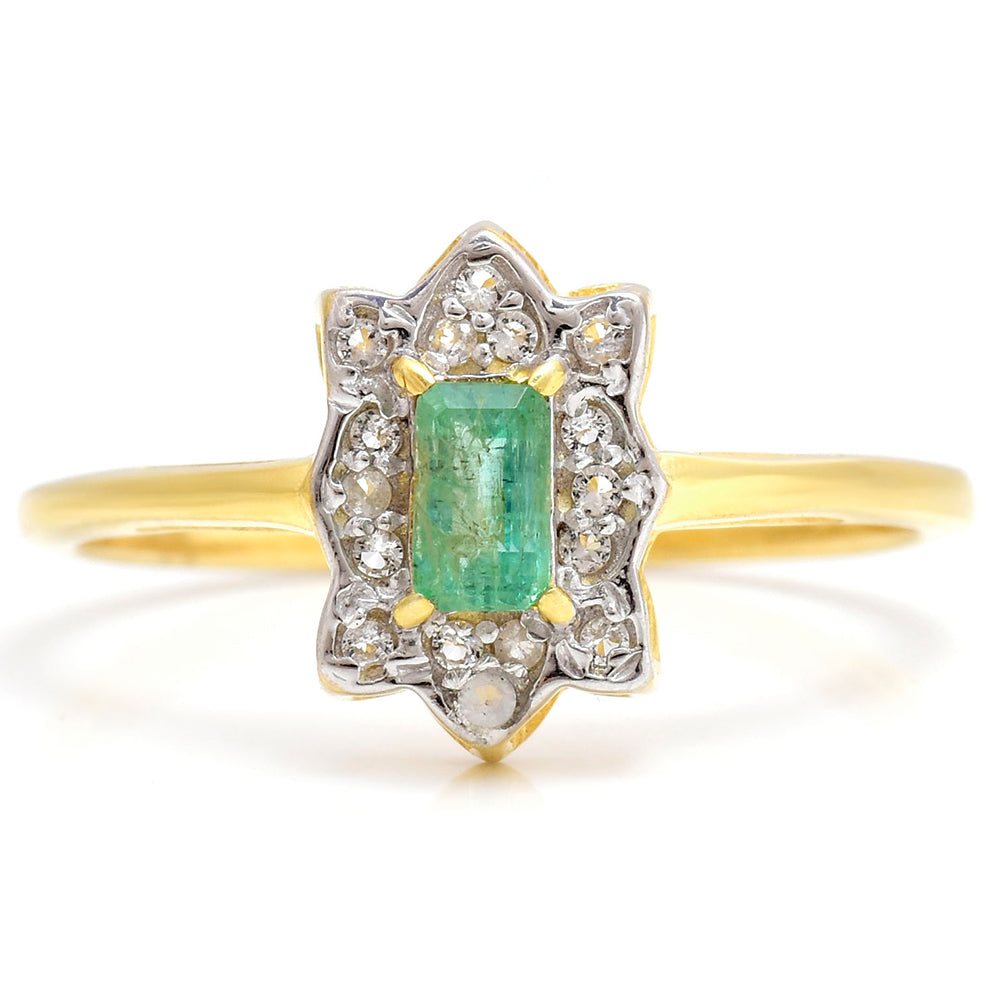 Inel din Argint 925 Placat cu Aur ( 2.16 grame ) cu Smarald Brazilian și Topaz Alb 0.41 Carate 1 