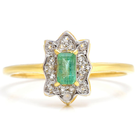 Inel din Argint 925 Placat cu Aur ( 2.16 grame ) cu Smarald Brazilian și Topaz Alb 0.41 Carate