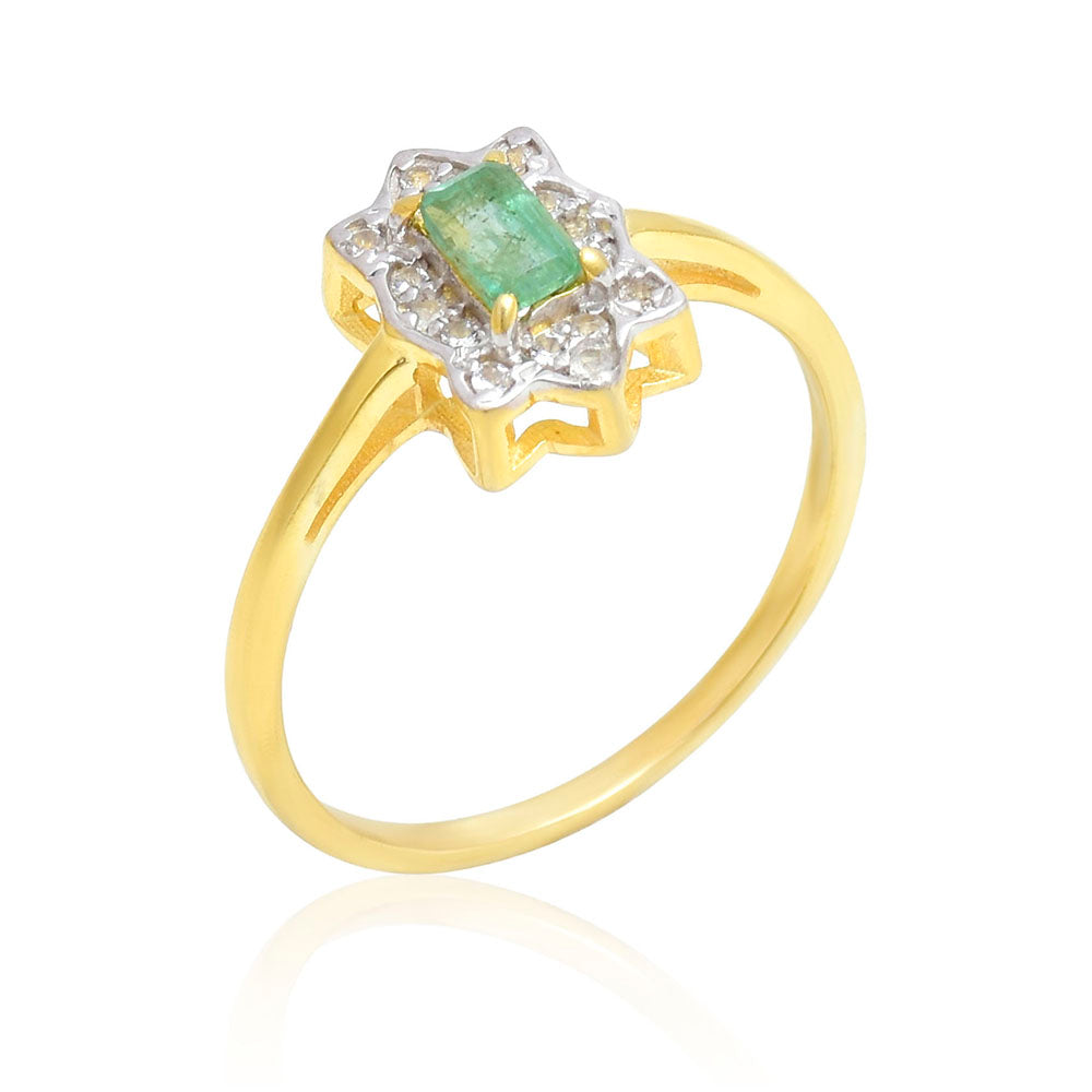 Inel din Argint 925 Placat cu Aur ( 2.16 grame ) cu Smarald Brazilian și Topaz Alb 0.41 Carate