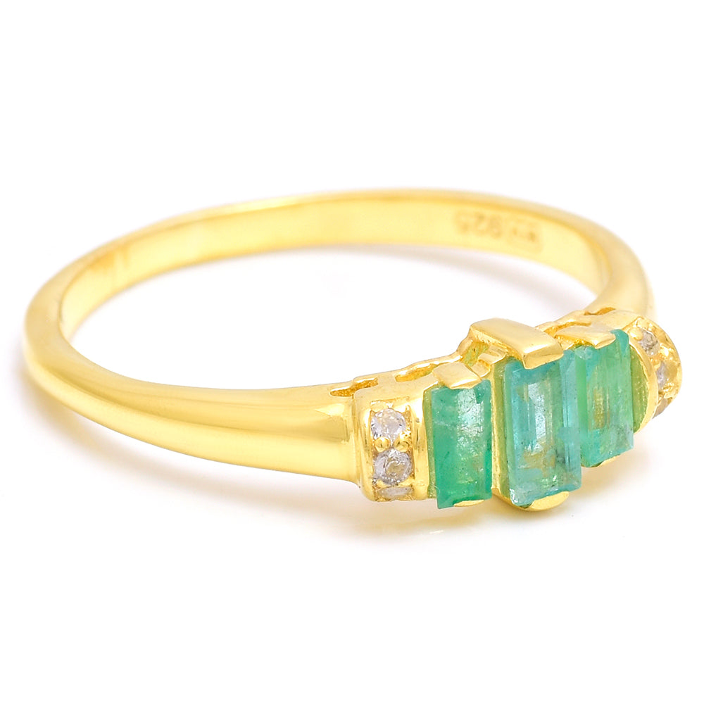 Inel din Argint 925 Placat cu Aur ( 2.05 grame ) cu Smarald Brazilian și Topaz Alb 0.45 Carate