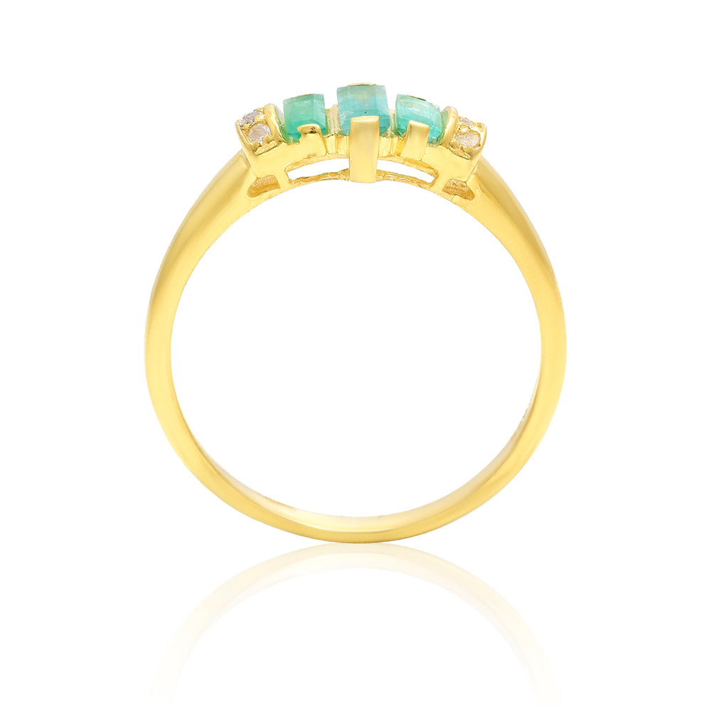 Inel din Argint 925 Placat cu Aur ( 2.05 grame ) cu Smarald Brazilian și Topaz Alb 0.45 Carate