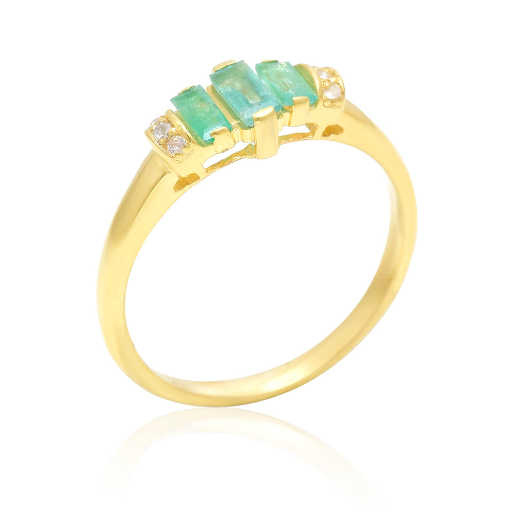 Inel din Argint 925 Placat cu Aur ( 2.05 grame ) cu Smarald Brazilian și Topaz Alb 0.45 Carate