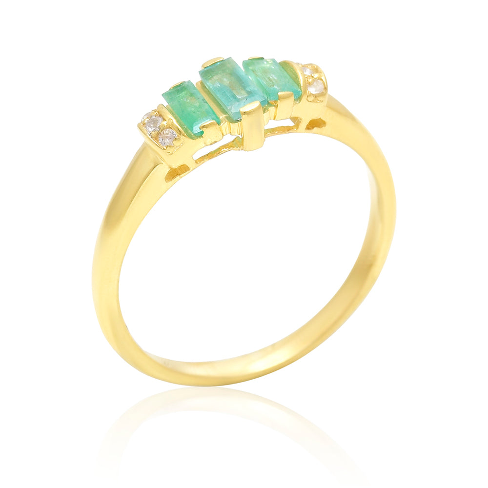 Inel din Argint 925 Placat cu Aur ( 2.05 grame ) cu Smarald Brazilian și Topaz Alb 0.45 Carate