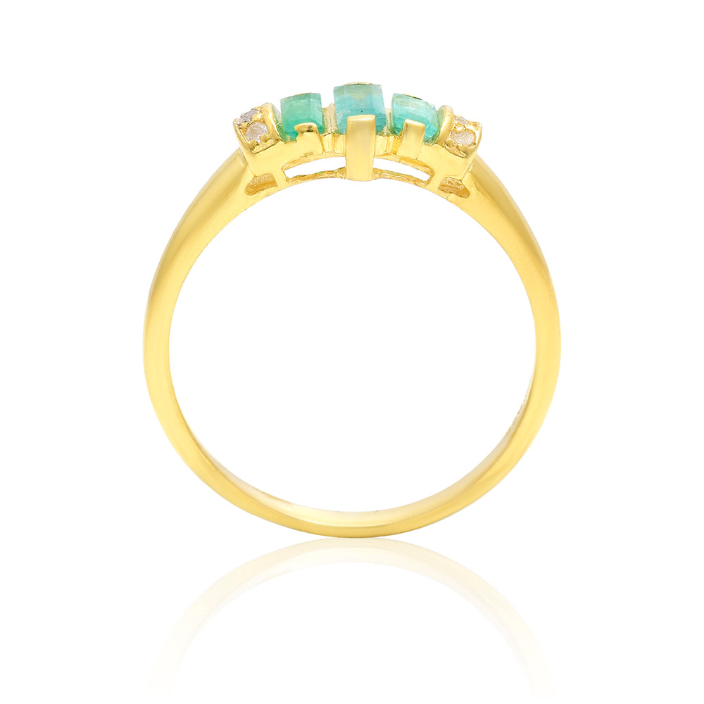 Inel din Argint 925 Placat cu Aur ( 2.05 grame ) cu Smarald Brazilian și Topaz Alb 0.45 Carate