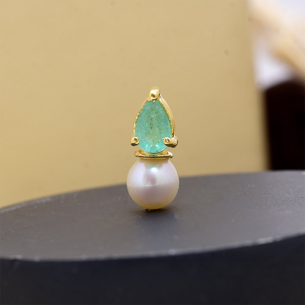 Pandantiv din Argint 925 Placat cu Aur ( 0.66 grame ) cu Smarald Brazilian și Perlă de Apă Dulce Albă 5.07 Carate 2 