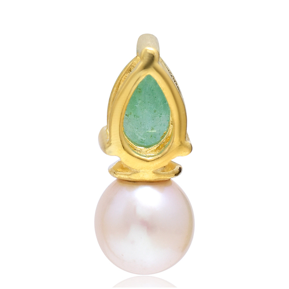 Pandantiv din Argint 925 Placat cu Aur ( 0.66 grame ) cu Smarald Brazilian și Perlă de Apă Dulce Albă 5.07 Carate 3 