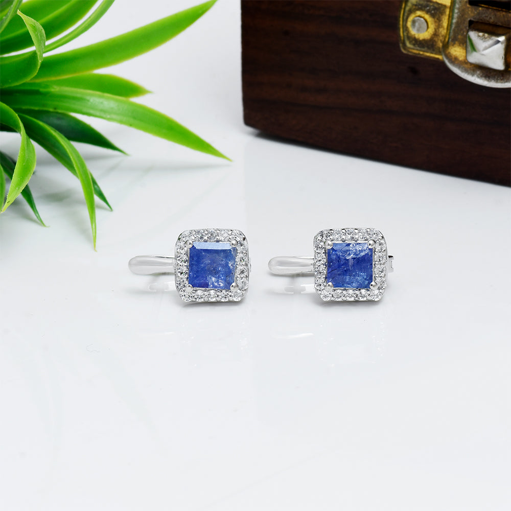 Cercei din Argint 925 ( 3.03 grame ) cu Tanzanit AAA și Topaz Alb 3 Carate 1 