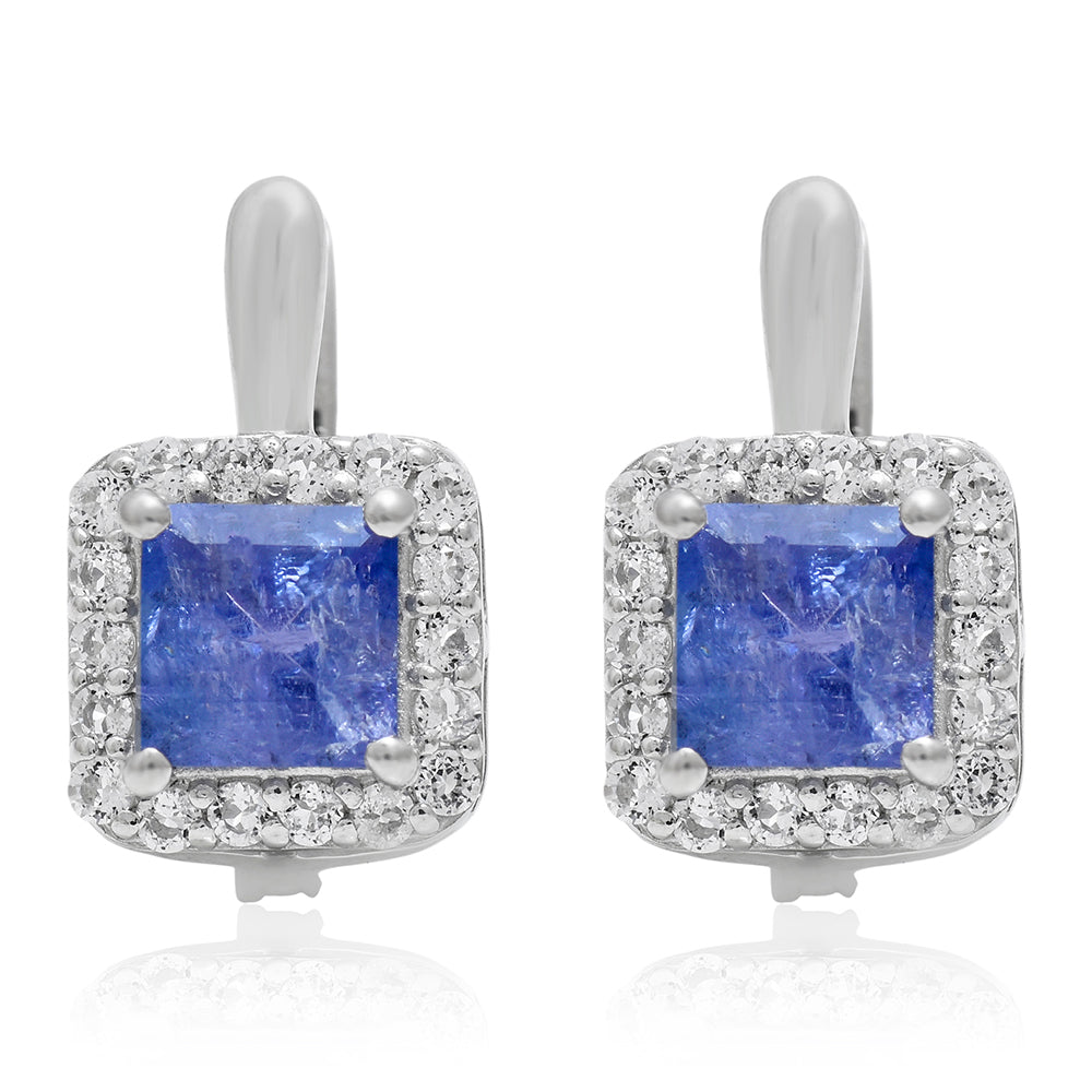 Cercei din Argint 925 ( 3.03 grame ) cu Tanzanit AAA și Topaz Alb 3 Carate