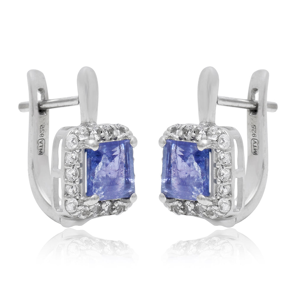 Cercei din Argint 925 ( 3.03 grame ) cu Tanzanit AAA și Topaz Alb 3 Carate 4 