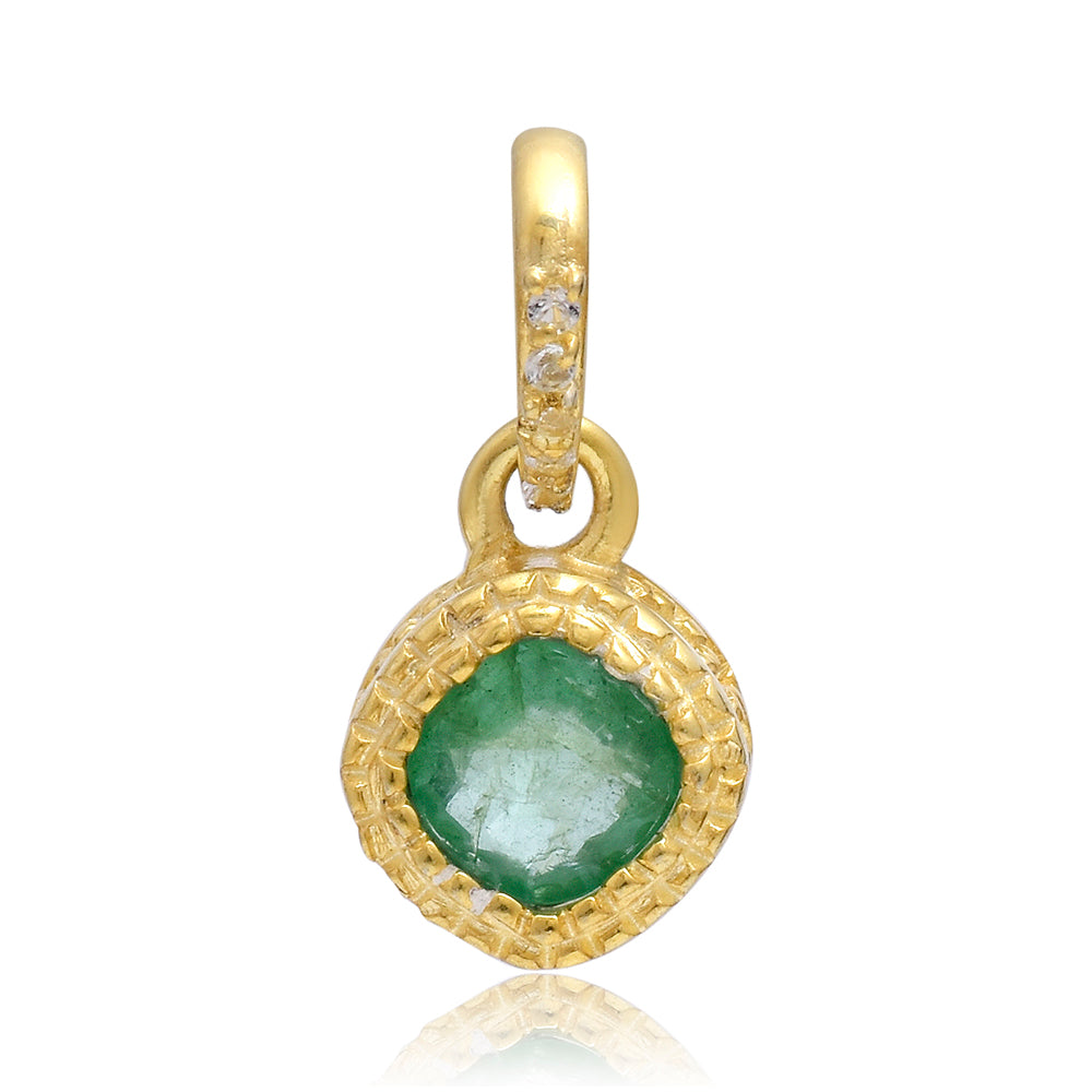 Pandantiv din Argint 925 Placat cu Aur ( 1.31 grame ) cu Smarald Brazilian și Topaz Alb 0.76 Carate 1 