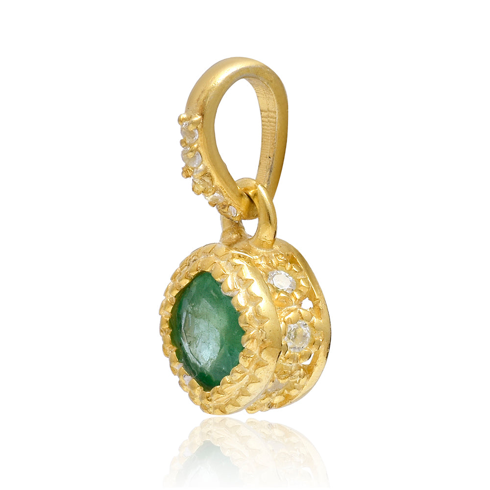 Pandantiv din Argint 925 Placat cu Aur ( 1.31 grame ) cu Smarald Brazilian și Topaz Alb 0.76 Carate