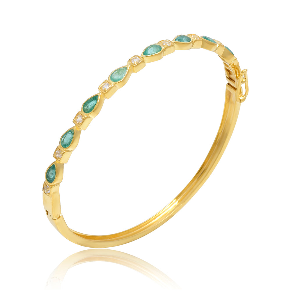 Brățară din Argint 925 Placat cu Aur ( 8.68 grame ) cu Smarald Brazilian și Topaz Alb 1.6 Carate 4 