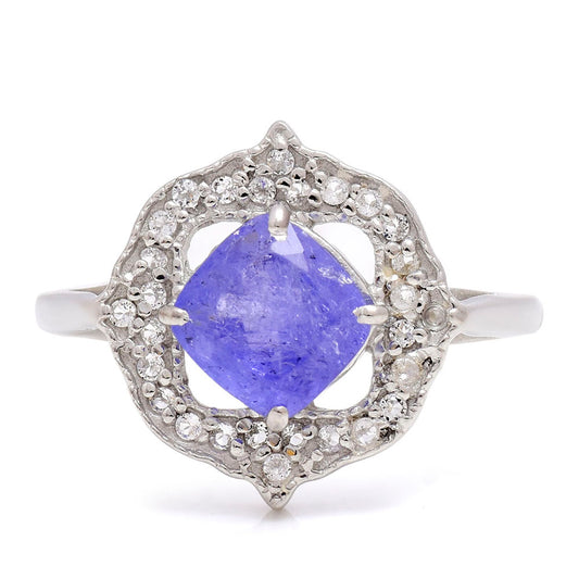 Inel din Argint 925 ( 3.33 grame ) cu Tanzanit AAA și Topaz Alb 2.01 Carate