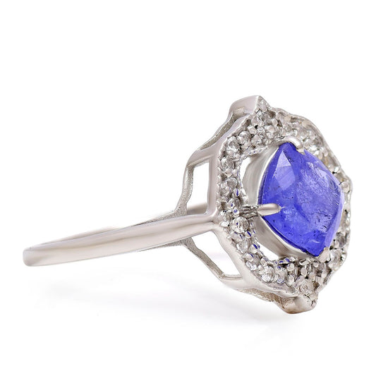 Inel din Argint 925 ( 3.33 grame ) cu Tanzanit AAA și Topaz Alb 2.01 Carate