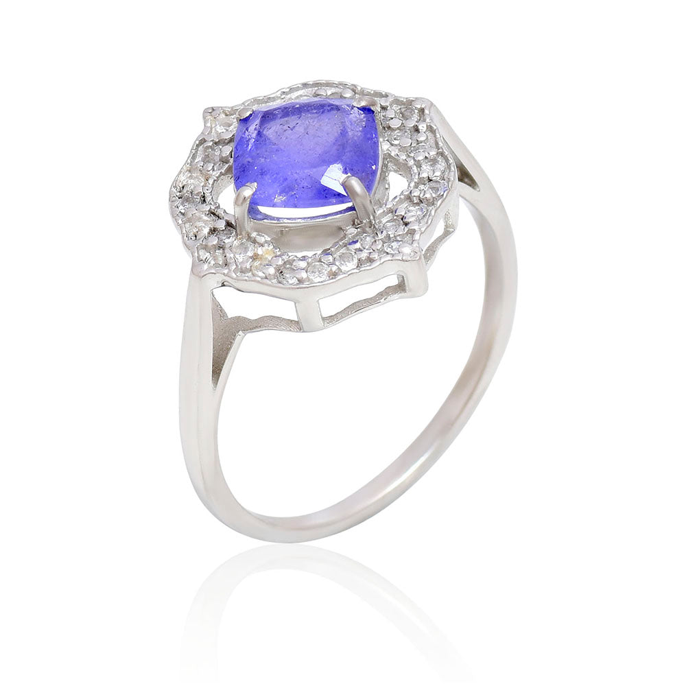 Inel din Argint 925 ( 3.33 grame ) cu Tanzanit AAA și Topaz Alb 2.01 Carate 3 