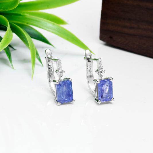 Cercei din Argint 925 ( 2.23 grame ) cu Tanzanit AAA și Topaz Alb 2.13 Carate