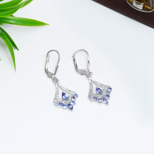 Cercei din Argint 925 ( 2.51 grame ) cu Tanzanit AAA și Topaz Alb 1.25 Carate