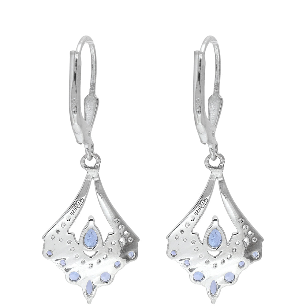 Cercei din Argint 925 ( 2.51 grame ) cu Tanzanit AAA și Topaz Alb 1.25 Carate 2 