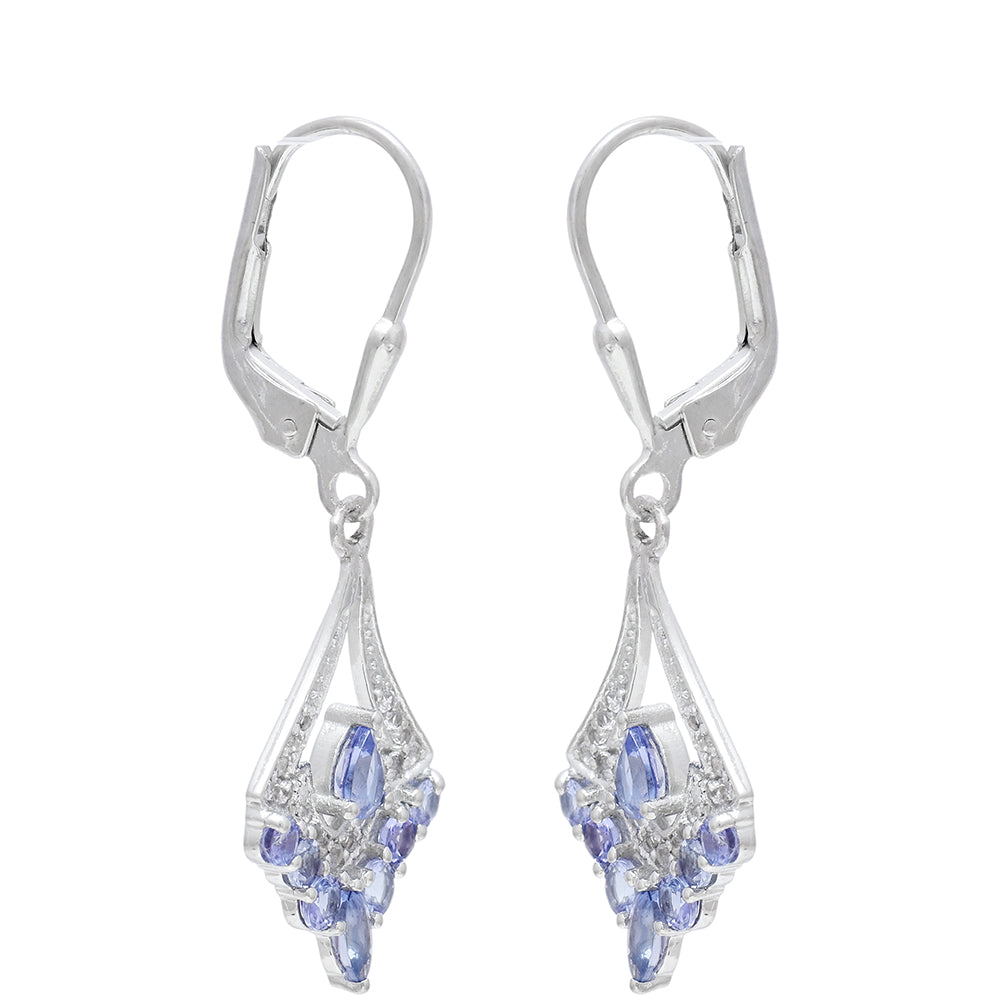 Cercei din Argint 925 ( 2.51 grame ) cu Tanzanit AAA și Topaz Alb 1.25 Carate