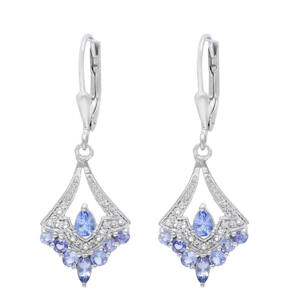 Cercei din Argint 925 ( 2.51 grame ) cu Tanzanit AAA și Topaz Alb 1.25 Carate
