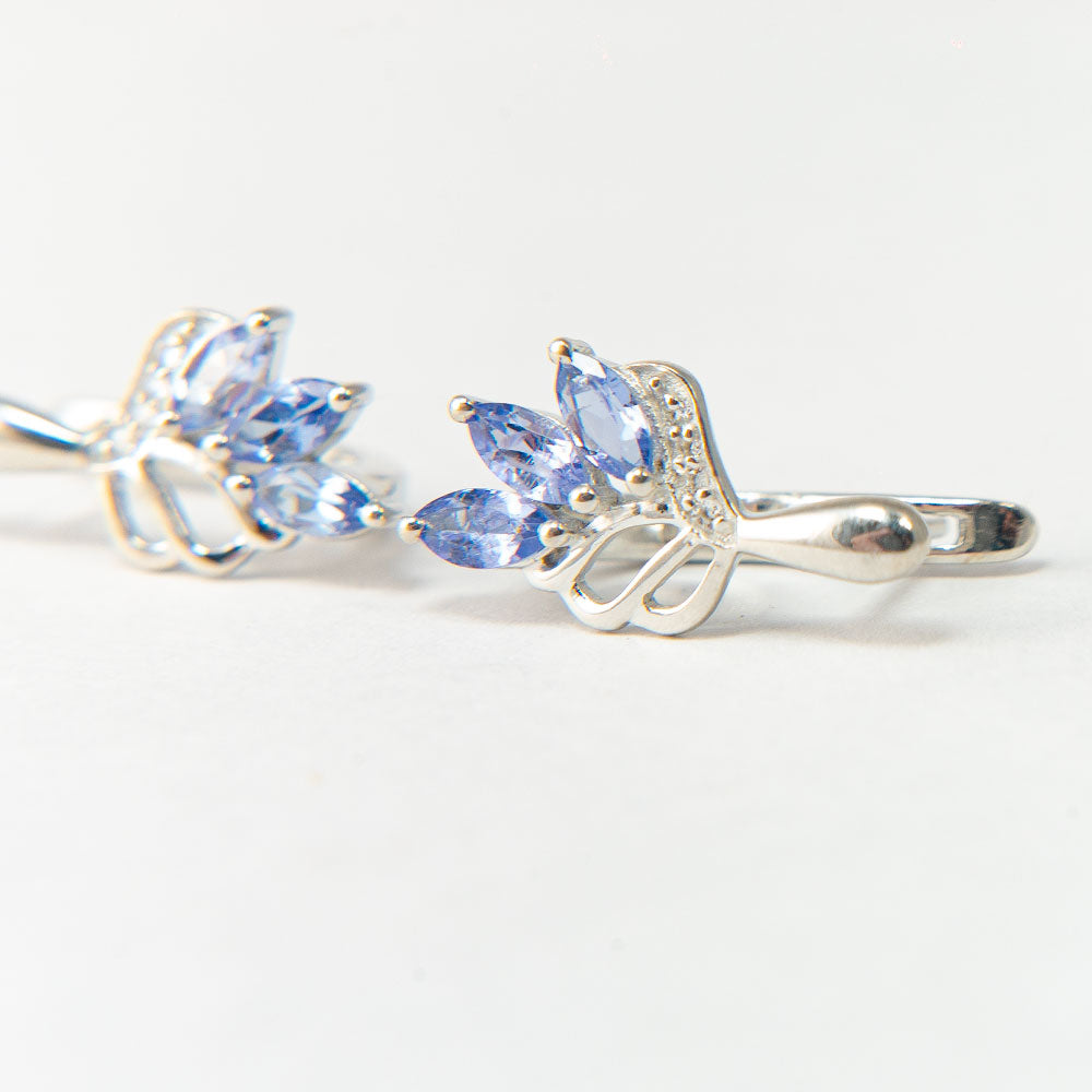 Cercei din Argint 925 ( 2.92 grame ) cu Tanzanit AAA și Topaz Alb 0.98 Carate 2 