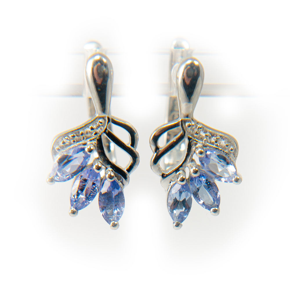 Cercei din Argint 925 ( 2.92 grame ) cu Tanzanit AAA și Topaz Alb 0.98 Carate