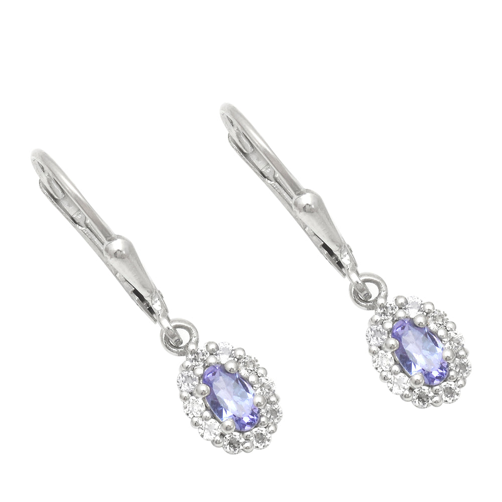 Cercei din Argint 925 ( 1.63 grame ) cu Tanzanit AAA și Topaz Alb 0.83 Carate