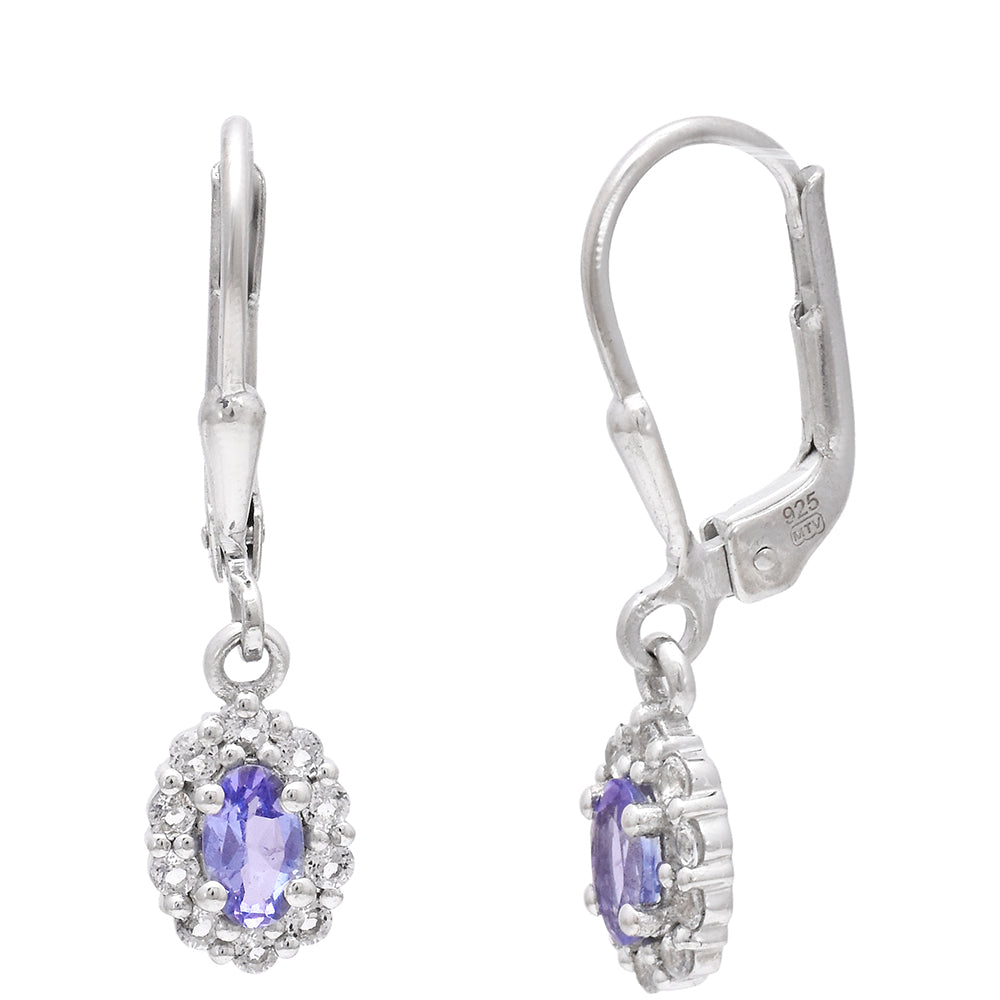 Cercei din Argint 925 ( 1.63 grame ) cu Tanzanit AAA și Topaz Alb 0.83 Carate 3 