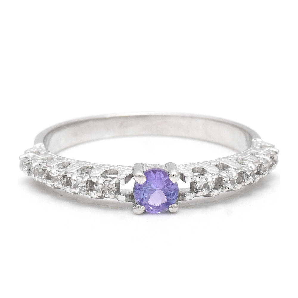 Inel din Argint 925 ( 2.14 grame ) cu Tanzanit AAA și Topaz Alb 0.35 Carate 4 