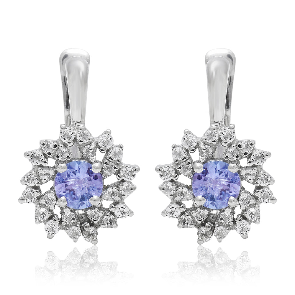 Cercei din Argint 925 ( 2.61 grame ) cu Tanzanit AAA și Topaz Alb 0.64 Carate