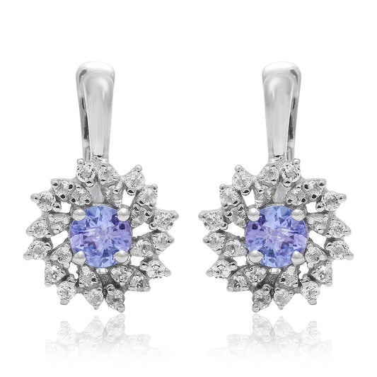 Cercei din Argint 925 ( 2.61 grame ) cu Tanzanit AAA și Topaz Alb 0.64 Carate
