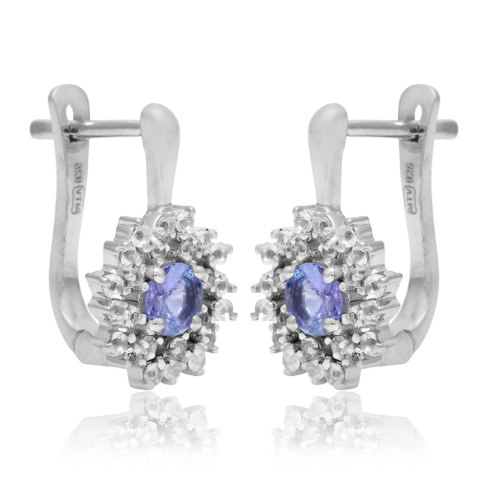 Cercei din Argint 925 ( 2.61 grame ) cu Tanzanit AAA și Topaz Alb 0.64 Carate 3 