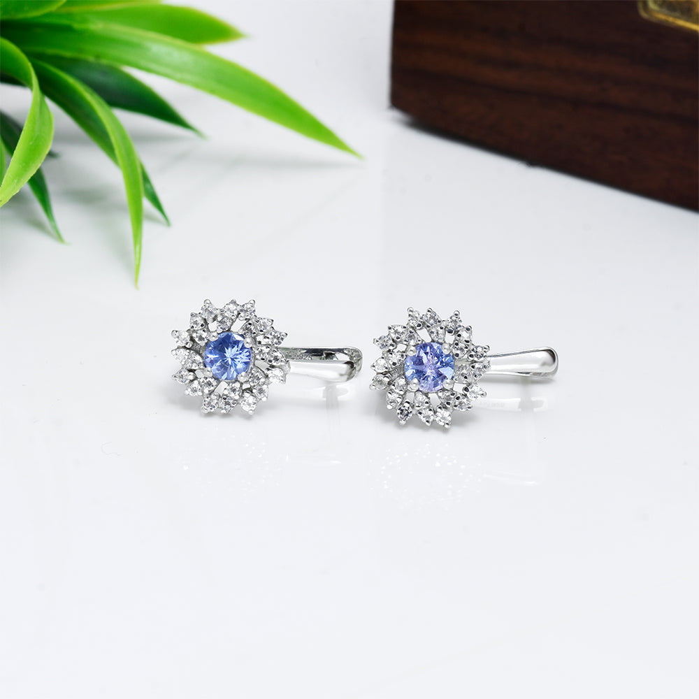 Cercei din Argint 925 ( 2.61 grame ) cu Tanzanit AAA și Topaz Alb 0.64 Carate