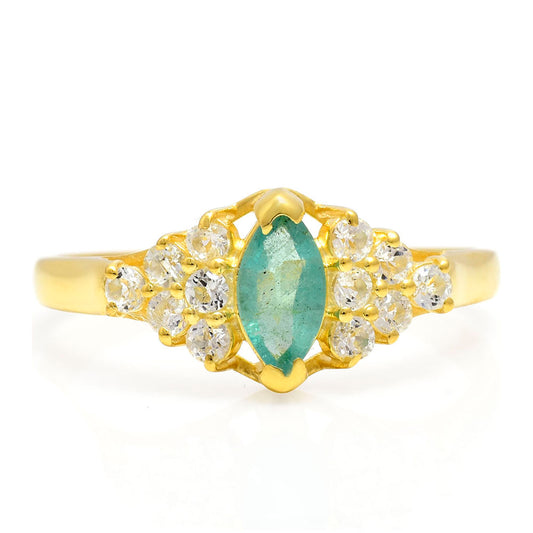 Inel din Argint 925 Placat cu Aur ( 2.14 grame ) cu Smarald Brazilian și Topaz Alb 0.78 Carate