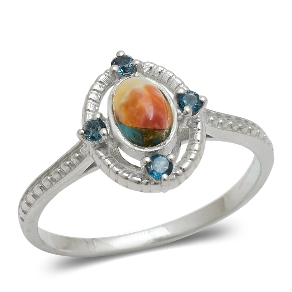 Inel din Argint 925 ( 2.42 grame ) cu Turcoaz Oyster și Topaz Alb 0.56 Carate 2 