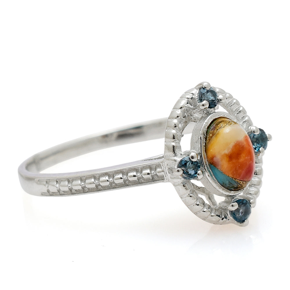 Inel din Argint 925 ( 2.42 grame ) cu Turcoaz Oyster și Topaz Alb 0.56 Carate