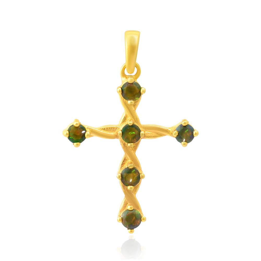 Cruce Pandantiv din Argint 925 Placat cu Aur ( 2.29 grame ) cu Opal Etiopian Lega Dembi 0.55 Carate 1 
