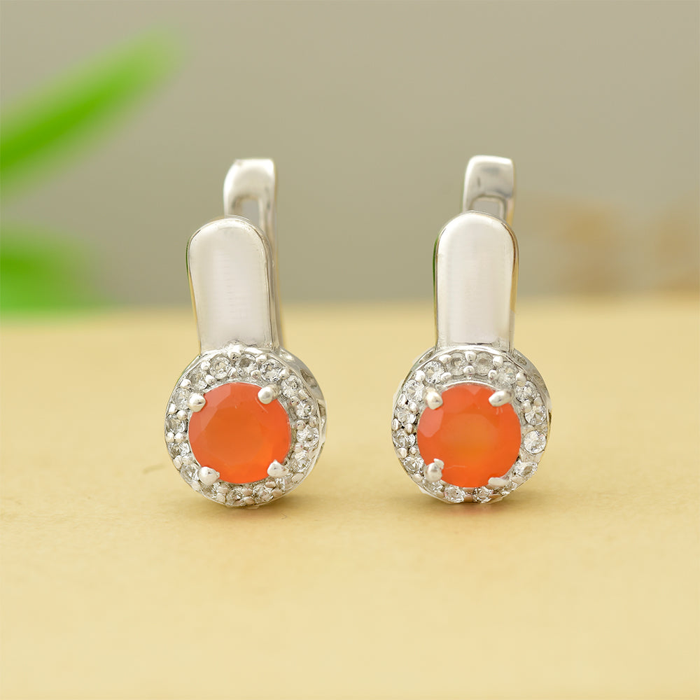 Cercei din Argint 925 ( 4.67 grame ) cu Agat Roșu și Topaz Alb 0.99 Carate 1 