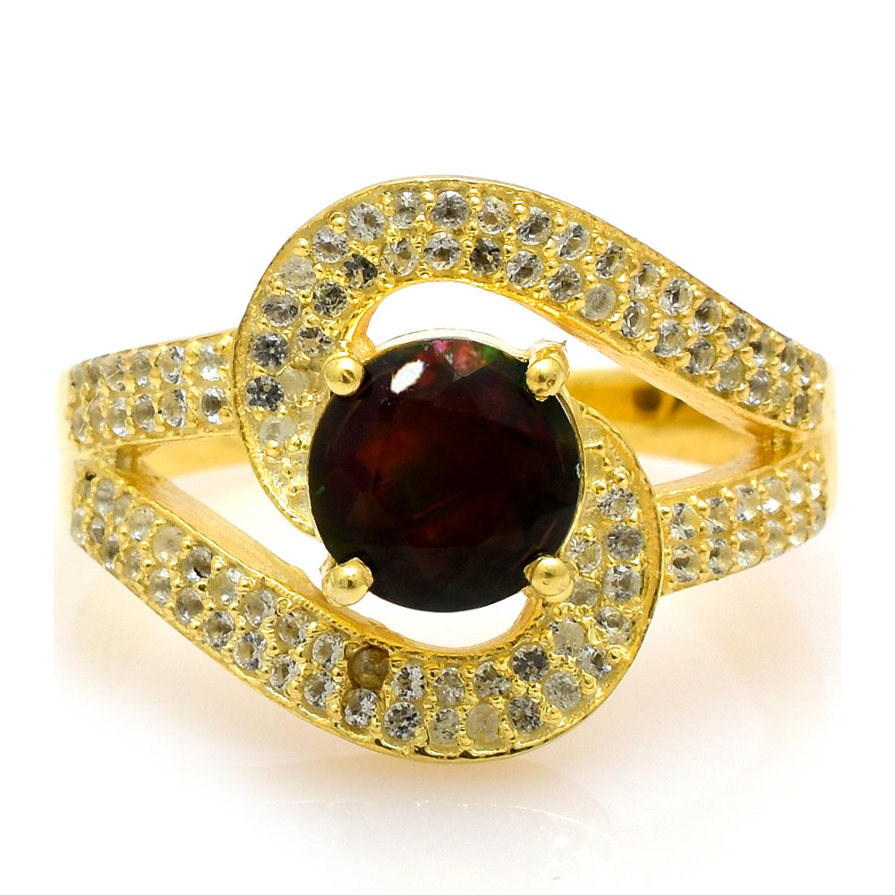 Inel din Argint 925 Placat cu Aur ( 4.91 grame ) cu Opal Etiopian Lega Dembi și Topaz Alb 1.66 Carate 1 