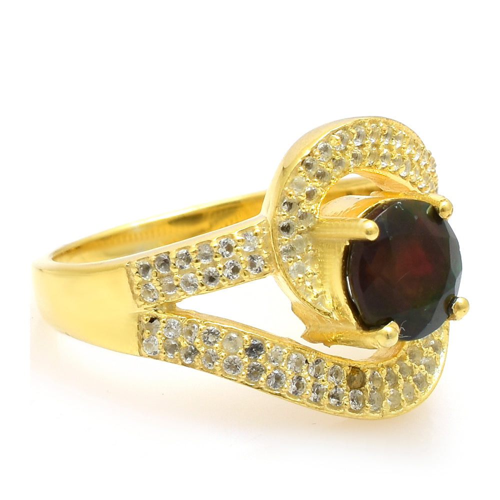 Inel din Argint 925 Placat cu Aur ( 4.91 grame ) cu Opal Etiopian Lega Dembi și Topaz Alb 1.66 Carate 2 