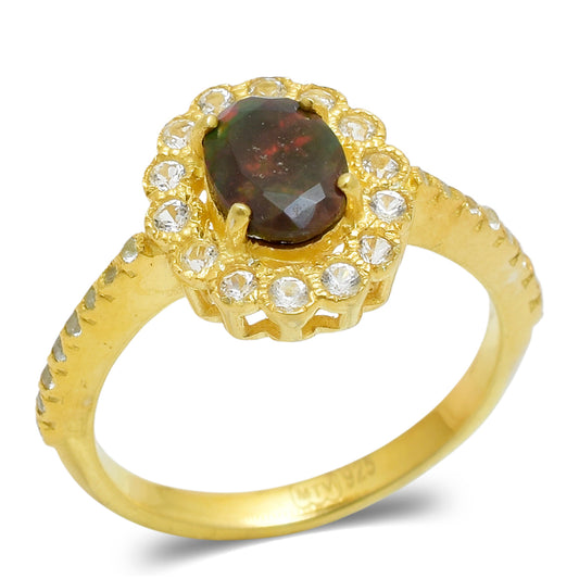 Inel din Argint 925 Placat cu Aur ( 3.56 grame ) cu Opal Etiopian Lega Dembi și Topaz Alb 0.47 Carate