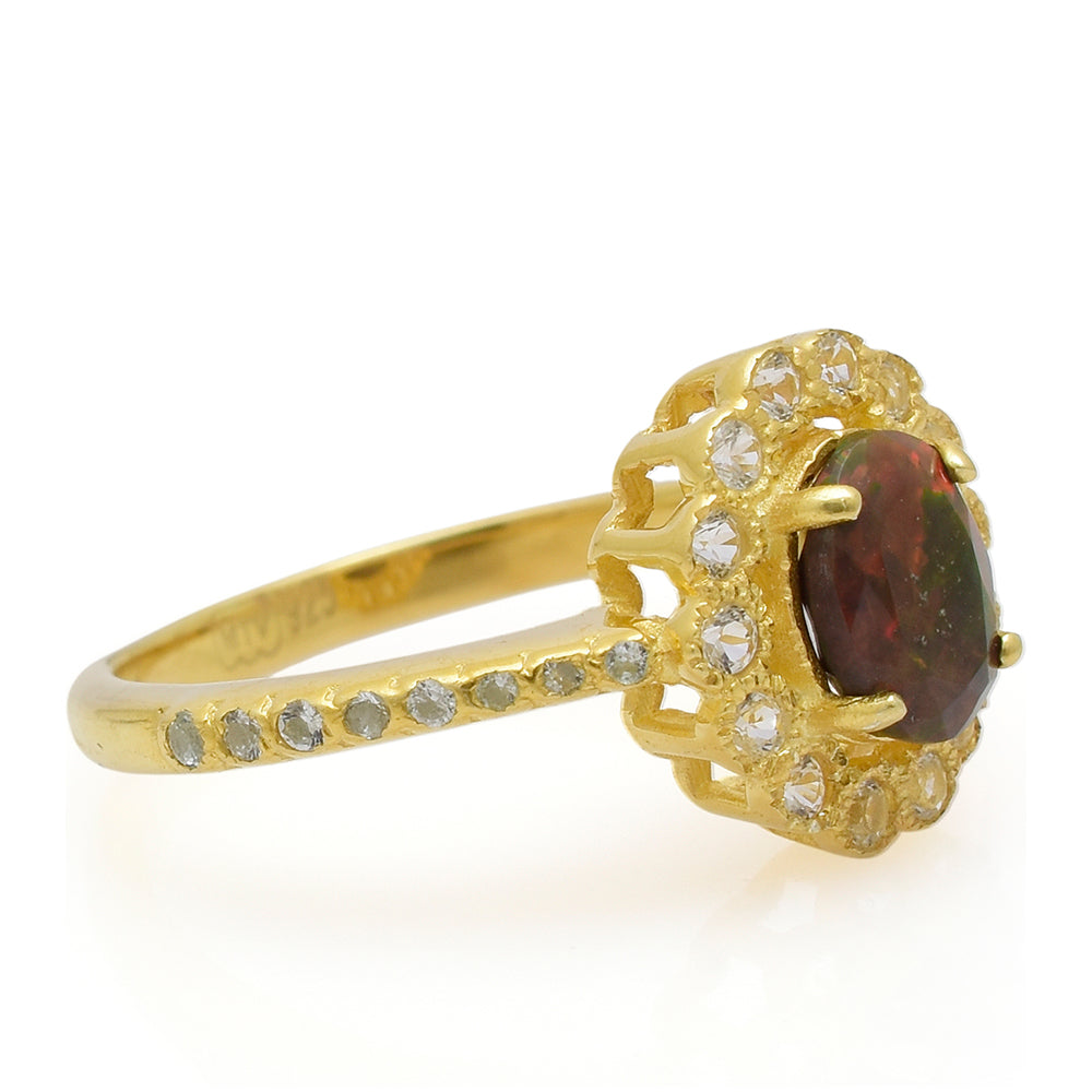 Inel din Argint 925 Placat cu Aur ( 3.56 grame ) cu Opal Etiopian Lega Dembi și Topaz Alb 0.47 Carate 3 