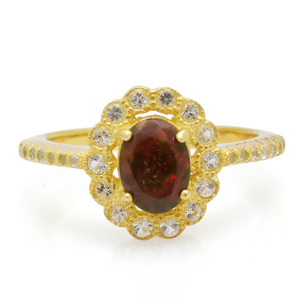 Inel din Argint 925 Placat cu Aur ( 3.56 grame ) cu Opal Etiopian Lega Dembi și Topaz Alb 0.47 Carate 1 