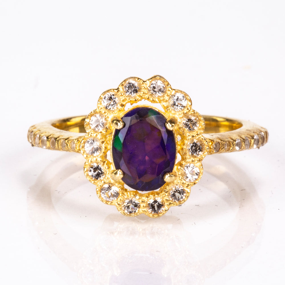 Inel din Argint 925 Placat cu Aur ( 3.56 grame ) cu Opal Etiopian Lega Dembi și Topaz Alb 0.47 Carate 6 